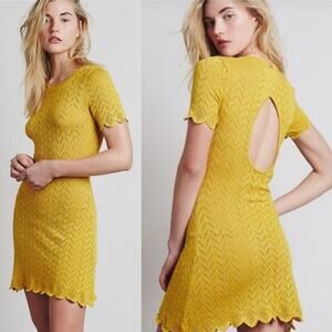 For Love & Lemons Knitz Lemon Drop Short Mini Backless Dress Yellow Small Cotton